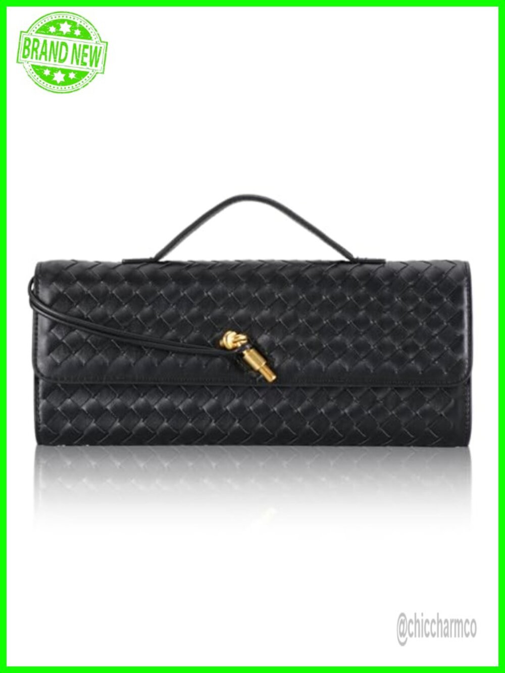 PU Leather Woven Evening Clutch Purse with Metal Turn Lock for Wedding Party